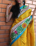 Yellow  Handpainted Bishnupuri Silk Saree