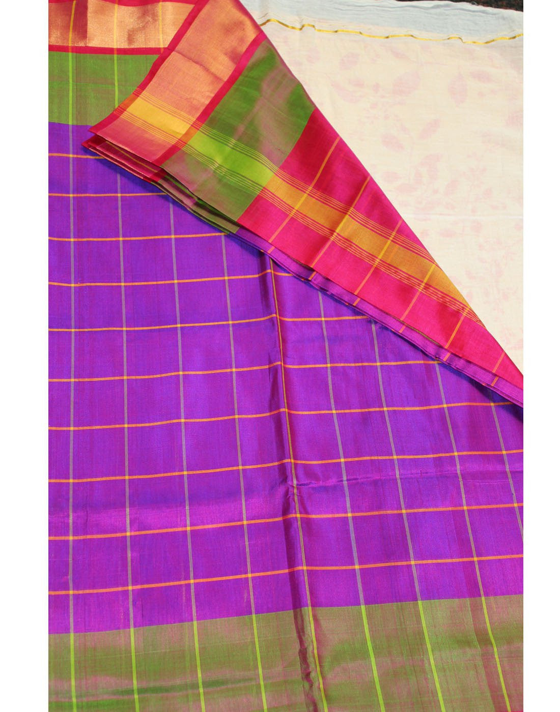 Purple checked Uppada Silk Saree