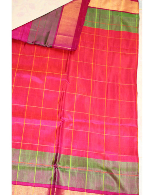 Red checked Uppada Silk Saree