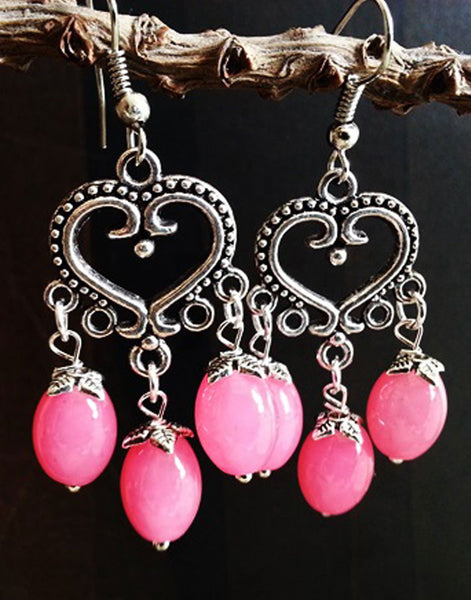 Heart Pink Beads Jumka