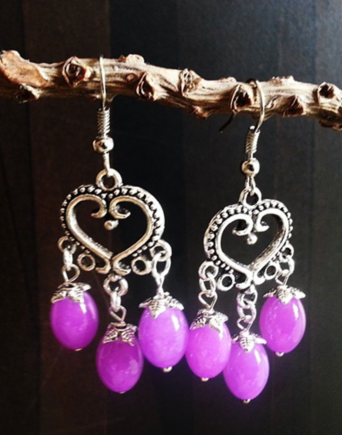 Heart Purple Beads Jumka