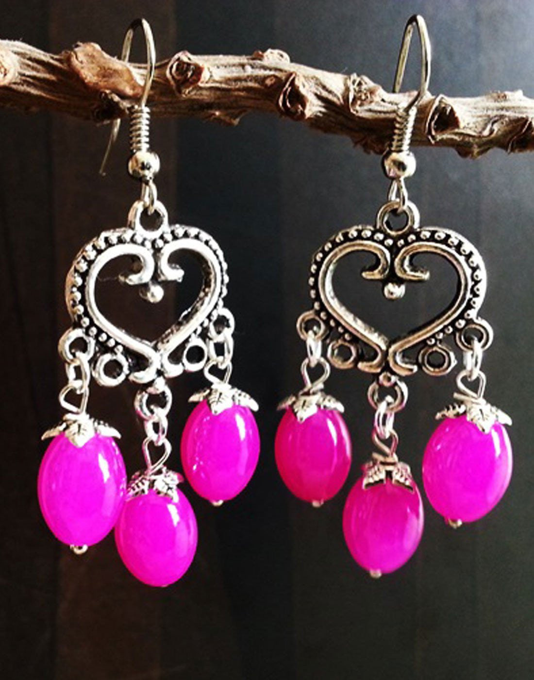 Heart Pink Beads Jumka