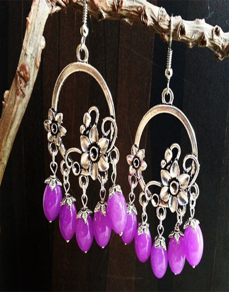 Flower Purple Beads Jumka