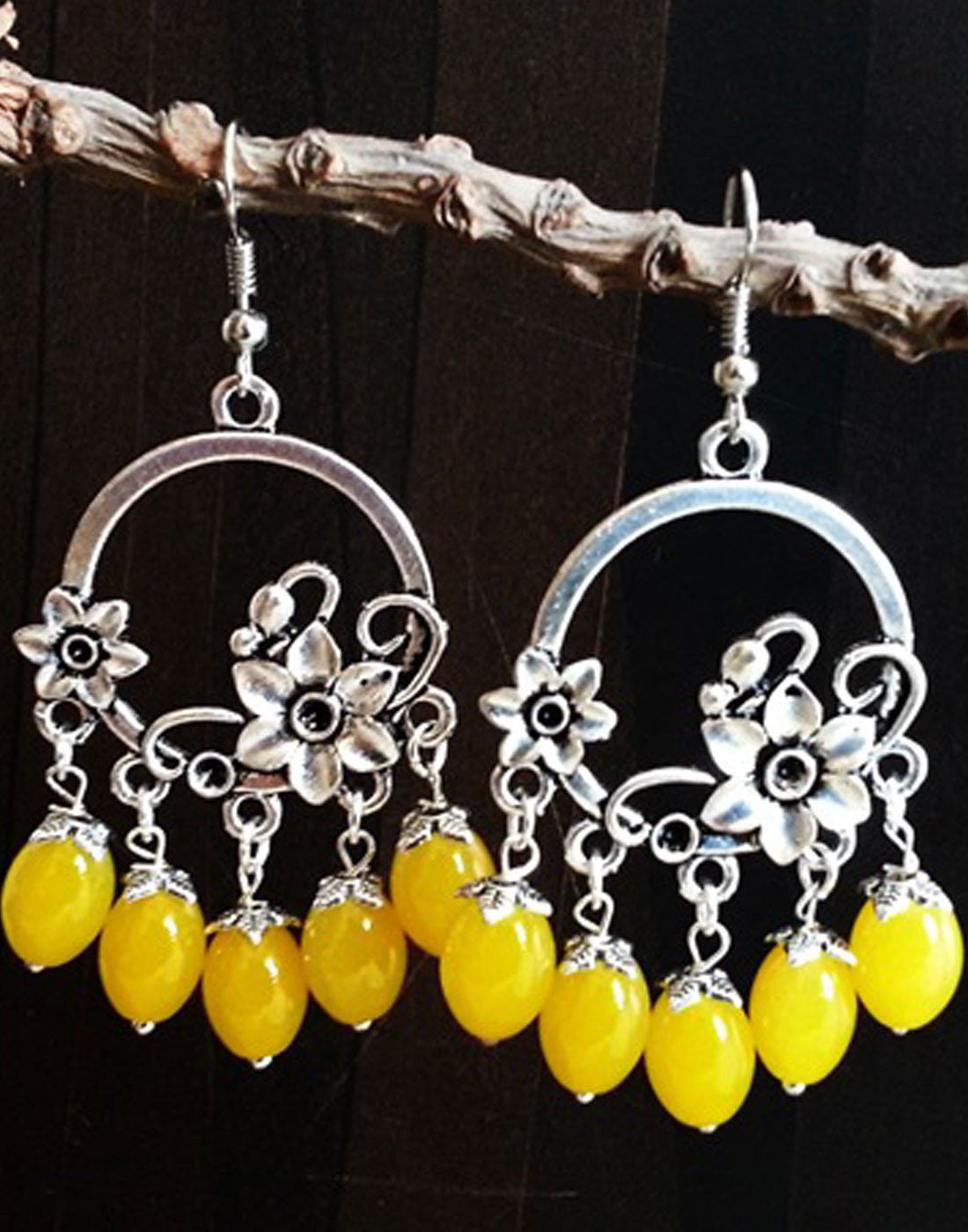 Flower Yellow Beads Jumka