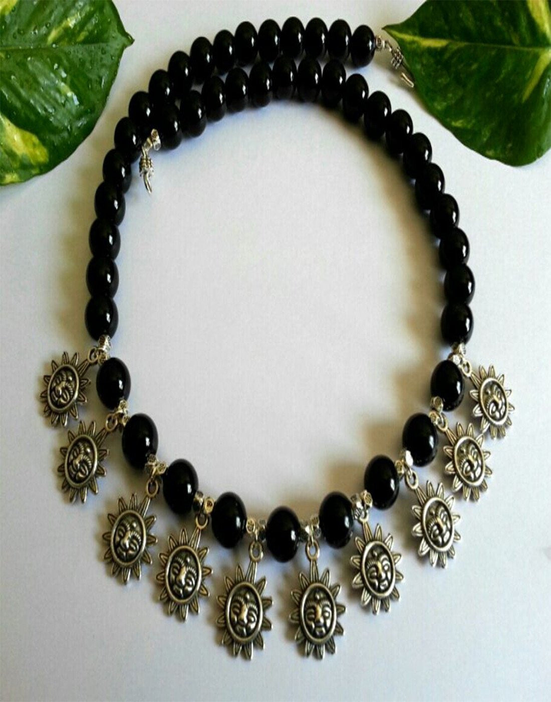 Black Beads Sun Pendents Set